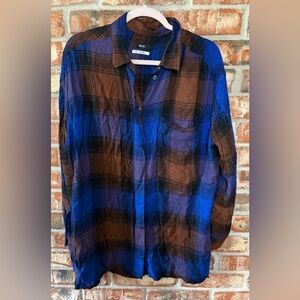 BDG Blue and Brown Plaid Women's Button Down Shirt